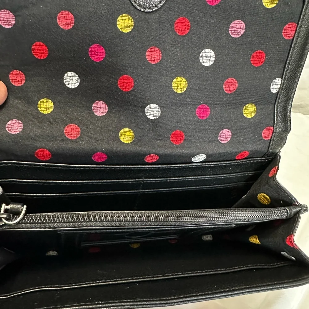 Vera Bradley Black Floral Trim Wallet with Pink, Green & Yellow Accents